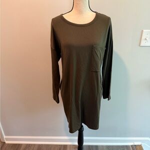 Eileen Fisher Stretch Tencel Fleece Tunic Dress Sweatshirt Olive Green Sz Small